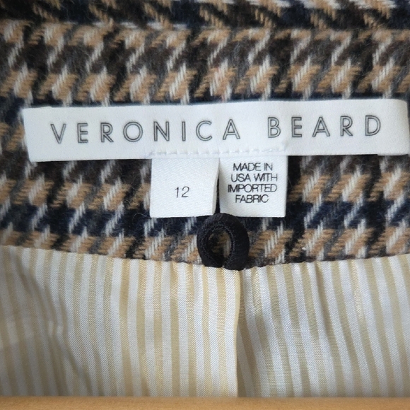 Veronica Beard Hudson Houndstooth Dickey Blazer Suede Elbows & Trim Sz 12 - Picture 4 of 16